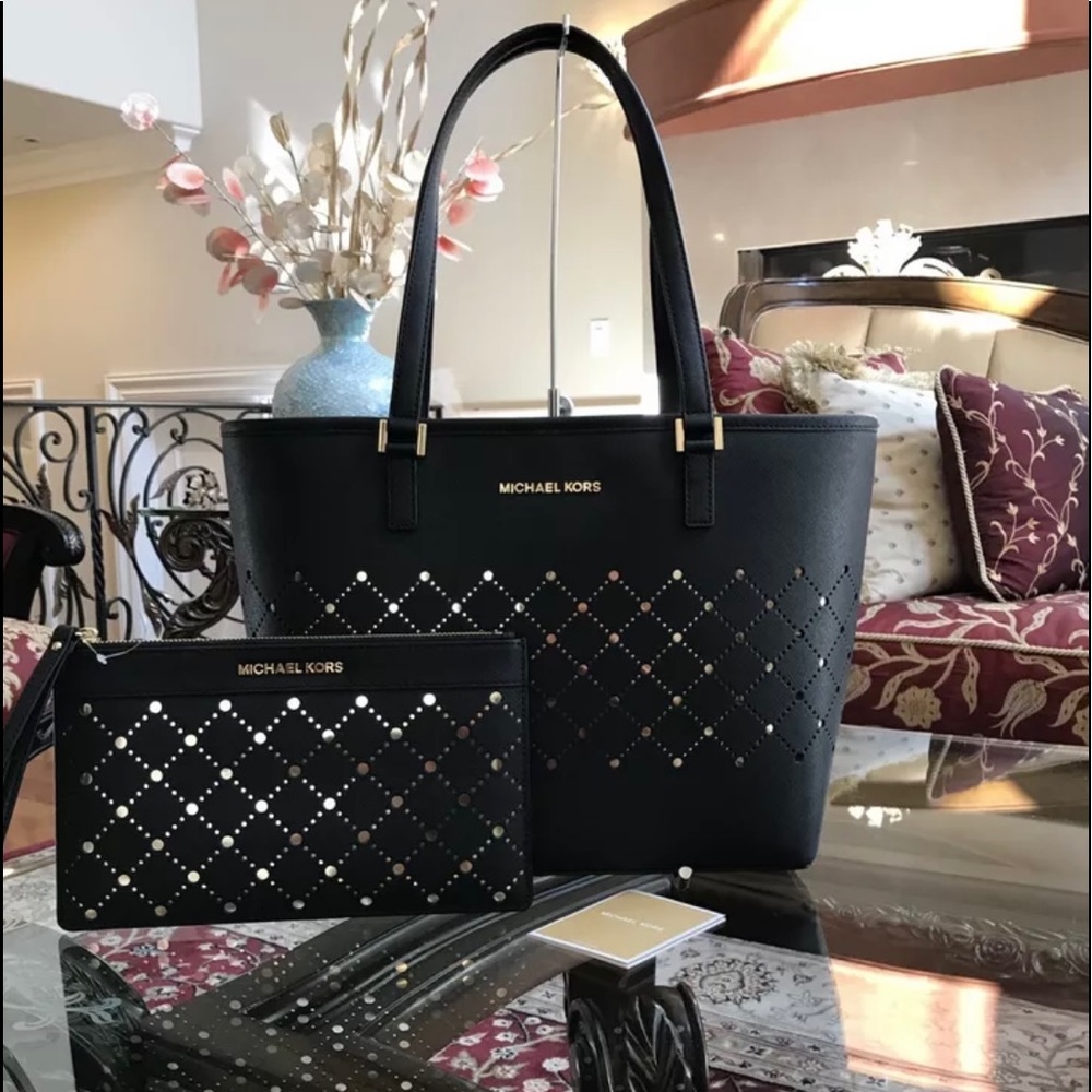 Black & Gold Michael Kors Carry All Tote & Wallet